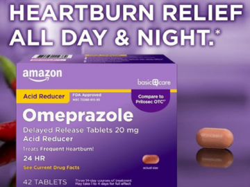 Amazon Basic 42-Count Care Acid Reducer Omeprazole 20mg Delayed Release Tablets as low as $10.18 Shipped Free (Reg. $17.76) – 24¢/Tablet
