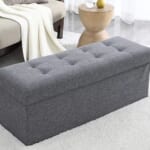 Ornavo Home Foldable Tufted Linen Large Storage Ottoman Bench