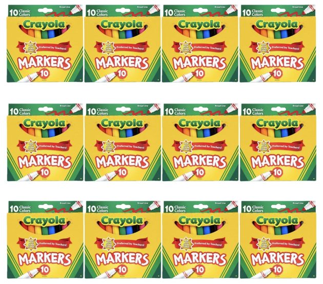 Crayola Broad Line Markers Bulk, 12 Marker Packs with 10 Colors