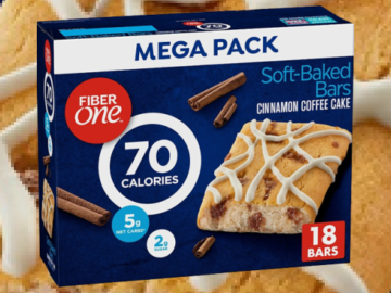 Fiber One Cinnamon Coffee Cake Soft Baked Bars, 18-Count as low as $4.68/Box when you buy 4 (Reg. $8.87) + Free Shipping – 26¢/Bar