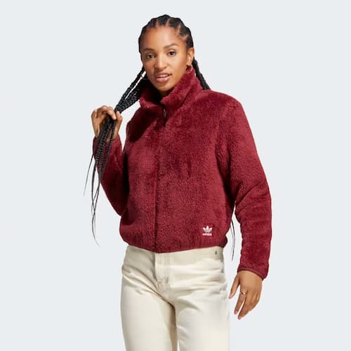 Adidas Women's Essentials+ Fluffy Teddy Slim Zip Top