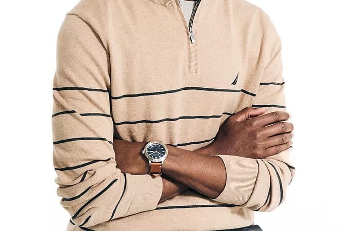 Nautica Men's Navtech Performance Stripe Quarter-Zip Sweater for $48 + free shipping