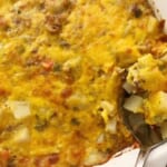 This sausage and potato breakfast casserole is so good and is great for a crowd! It