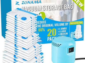 Vacuum Storage Bags with Electric Air Pump, 20-Pack $29.99 (Reg. $47.99) – $1.50/bag!