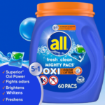 All Mighty 5-in-1 Laundry Detergent 60-Count Pacs as low as $6.67/Pack After Coupon when you buy 3 (Reg. $19.49) + Free Shipping –  11¢/Pac – With Oxi plus Odor Lifter