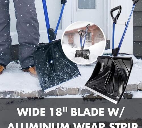 Snow Joe Shovelution 18-in Strain-Reducing Snow Shovel $14.99 (Reg. $30) – with Spring Assisted Handle, Blue