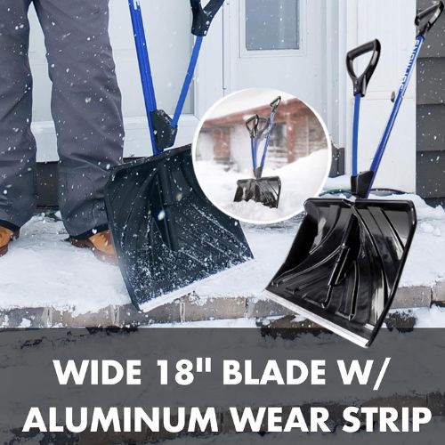 Snow Joe Shovelution 18-in Strain-Reducing Snow Shovel $14.99 (Reg. $30) – with Spring Assisted Handle, Blue