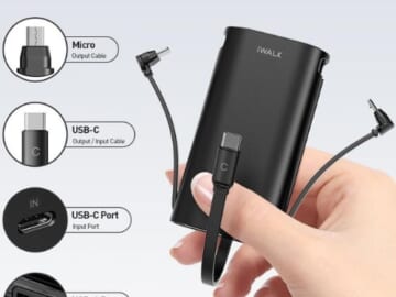 iWalk PowerSquid 9000mAh 18W PD Portable Power Bank $18.99 After Code (Reg. $37.99) + Free Shipping – with Built-in 3 Cables
