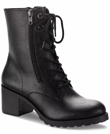 Sun + Stone Sheilaa Lace-Up Zip Lug Combat Booties