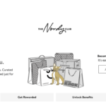 screenshot showing nordstrom nordy club signup page. illustration of dog sitting amid shopping bags