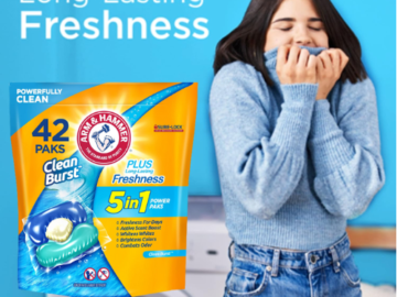 Arm & Hammer Clean Burst Laundry Detergent Power Paks, 42-Count as low as $5.58 when you buy 4 (Reg. $10) + Free Shipping – 13¢/Pak