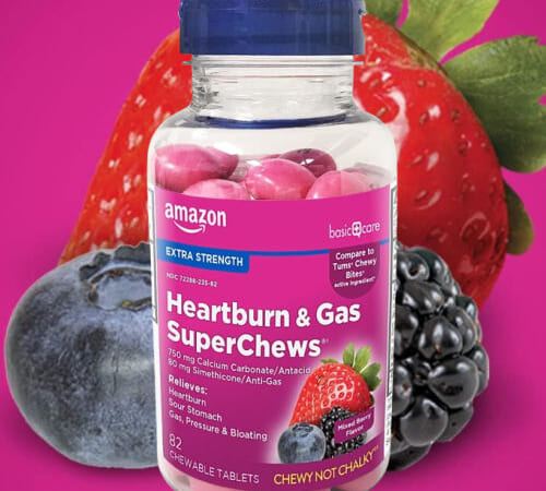 Amazon Basic Care Heartburn & Gas SuperChews Chewable Tablets, Mixed Berry, 82 Count as low as $4.23 Shipped Free (Reg. $7.88) – $0.05 each