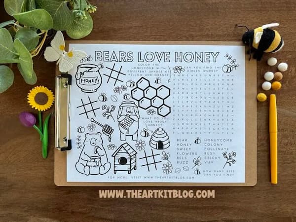 Free Printable Bears Love Honey Coloring Page Activity Placemat