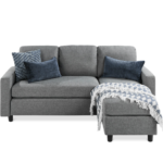 Linen Sectional Sofa Couch with Chaise Lounge Reversible Ottoman Bench