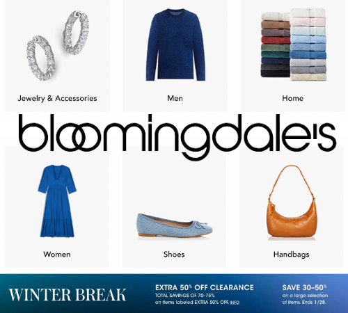 Bloomingdale’s: Save 70-75% with Items Labeled EXTRA 50% OFF CLEARANCE + Save 30–50% on a Large Selection of Items