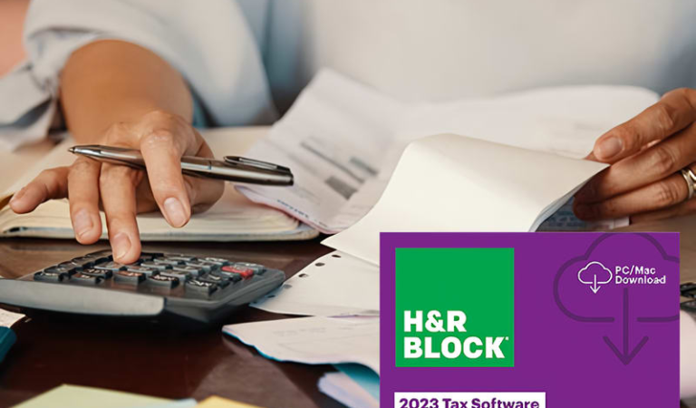 H&R Block Tax Deluxe Federal/State 2023 w/ Tax Prep & Deduction Bundle for $40