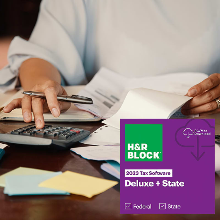 H&R Block Tax Deluxe Federal/State 2023 w/ Tax Prep & Deduction Bundle for $40