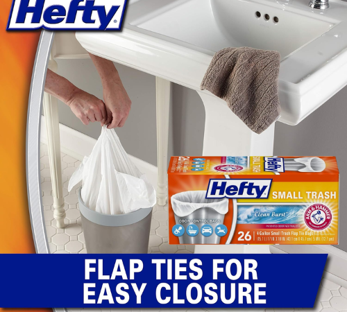 Hefty 312-Count Clean Burst Flap Tie Small Trash Bags, 4-Gal as low as $31.85 Shipped Free (Reg. $43) – $2.65/26-Count Box or 10¢/Bag