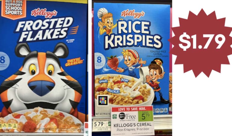 $1.79 Kellogg’s Frosted Flakes & Rice Krispies Cereal