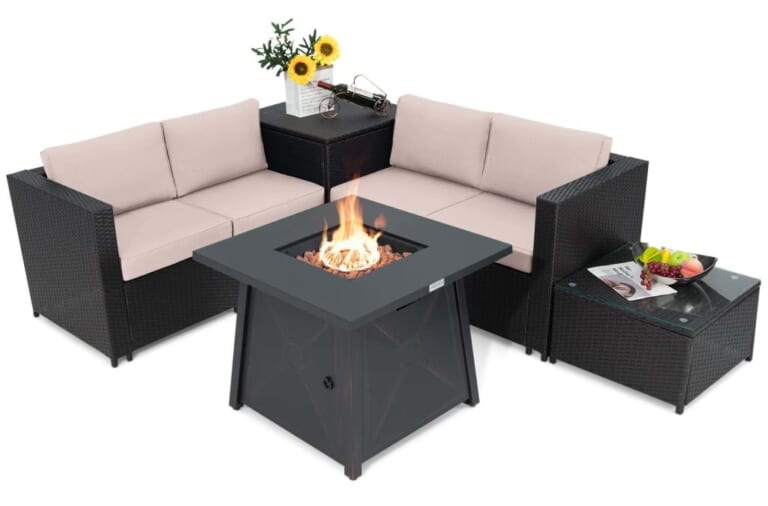 Topbuy 5-Piece Patio Furniture Set w/ 50,000 BTU Fire Pit Table for $585 + free shipping