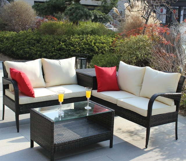 All-Weather 4-Piece Rattan Patio Furniture Set w/ Deck Box for $320 + free shipping