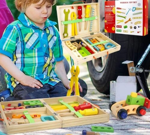 Prime Members: Wooden Kids 34-Piece Tool Set $13.49 After Code (Reg. $25) + Free Shipping – STEM Building Construction Toy