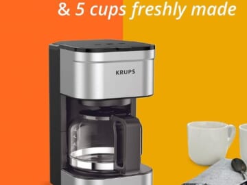 Krups Simply Brew Stainless Steel Drip 5 Cup Coffee Maker $20.95 (Reg. $39.99) – Keep Warm Function, Reusable coffee filter & More