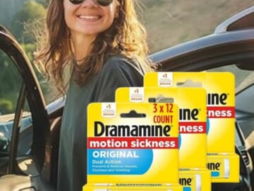 Dramamine Original Motion Sickness Relief Tablets, 36-Count as low as $5.78 After Coupon (Reg. $15) + Free Shipping – 16¢/Tablet