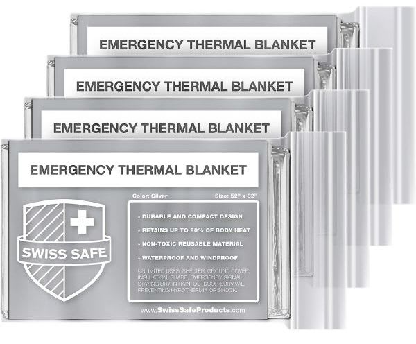 Swiss Safe Emergency Mylar Thermal Blanket 4-Pack + Bonus for $6 + free shipping