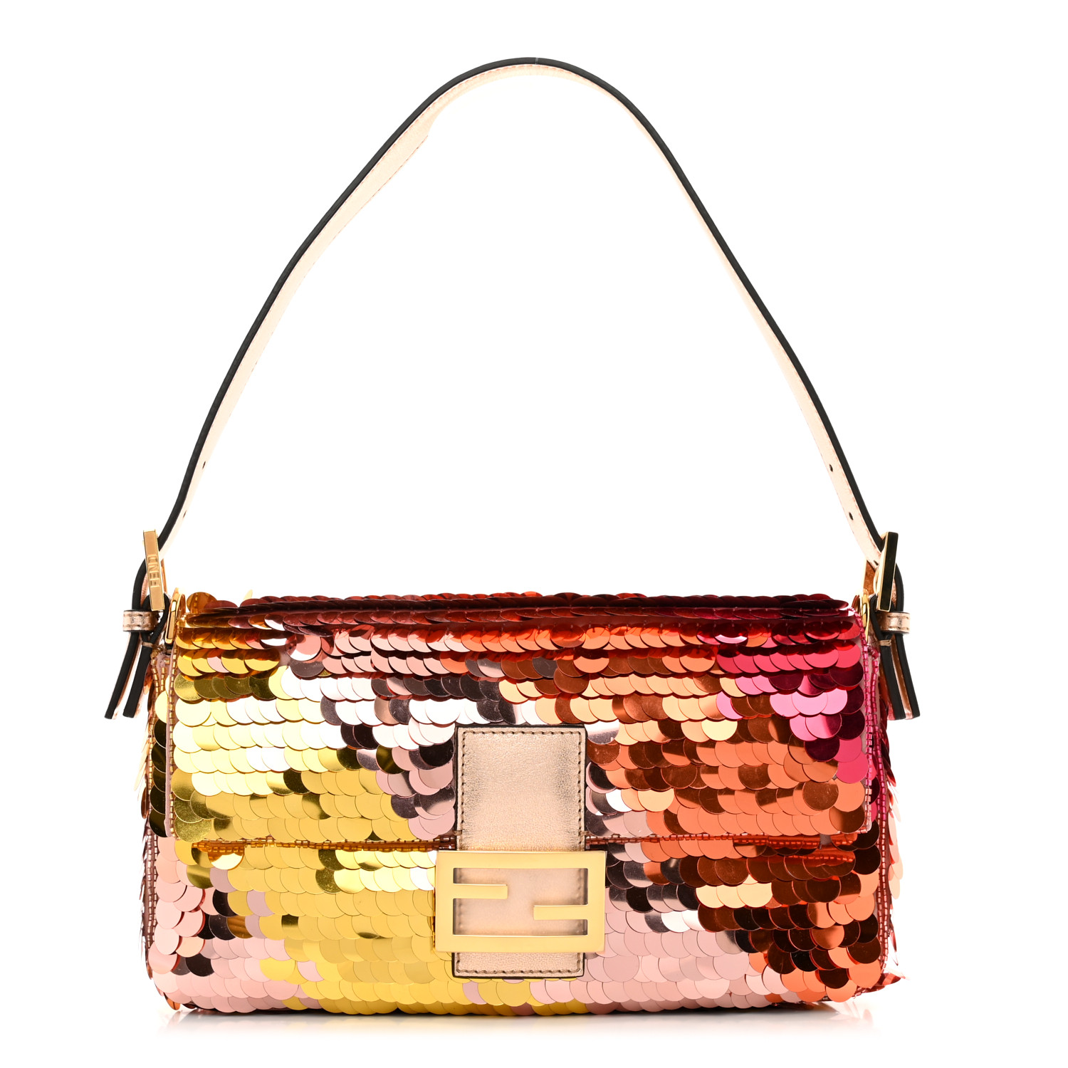 image of FENDI Sequin Paillettes Vitello Laminato Striped Baguette 1997 in Multicolor by FASHIONPHILE