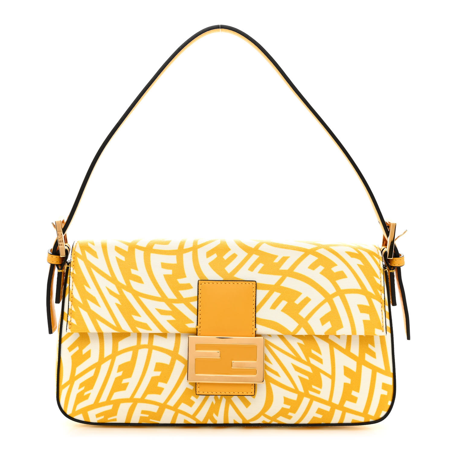 image of FENDI X SARAH COLEMAN Glazed Canvas Vitello King FF Vertigo Baguette 1997 in the colors Mimosa White by FASHIONPHILE