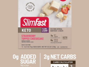 SlimFast 12-Count Keto Fat Bomb Strawberry Topped Cheesecake Snack Bar Minis as low as $6.38 After Coupon (Reg. $15.39) + Free Shipping – 53¢/Bar