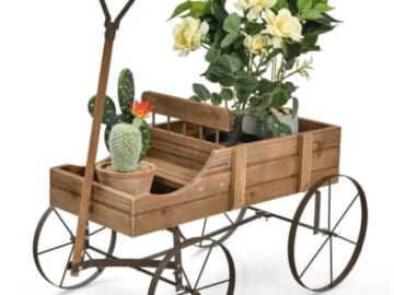 Wooden Garden Flower Planter Wagon Wheel Plant Bed only $39.95 shipped (Reg. $80!)