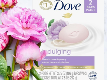 Dove 2-Pack Indulging Sweet Cream & Peony Moisturizing Bar Soap as low as $2.69/Box when you buy 4 (Reg. $4.49) + Free Shipping – $1.35/Bar