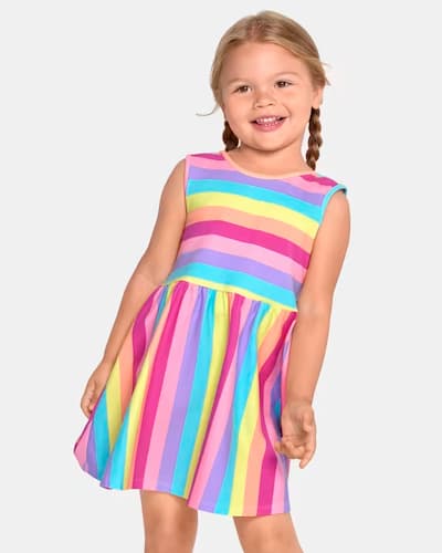 Baby And Toddler Girls Rainbow Striped Cross-Back Everyday Dress