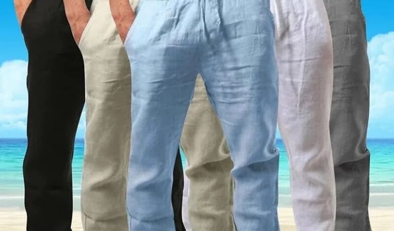 Men's Drawstring Elastic Linen Pants for $9 + $4 s&h