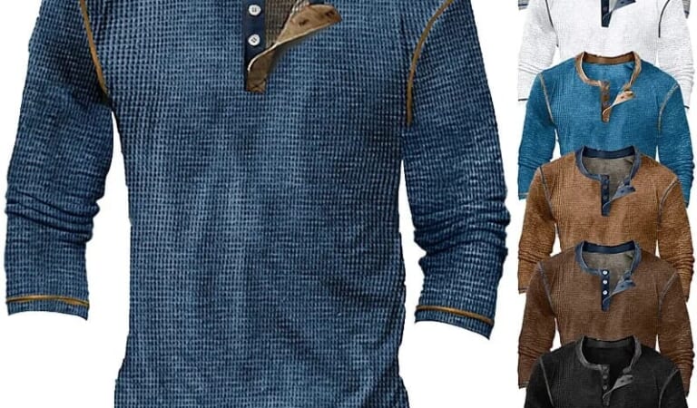 Men's Henley Waffle Knit Shirt for $9 + $5 s&h