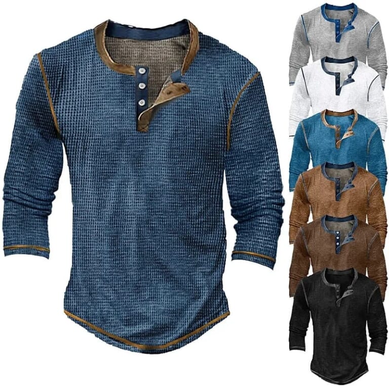 Men's Henley Waffle Knit Shirt for $9 + $5 s&h