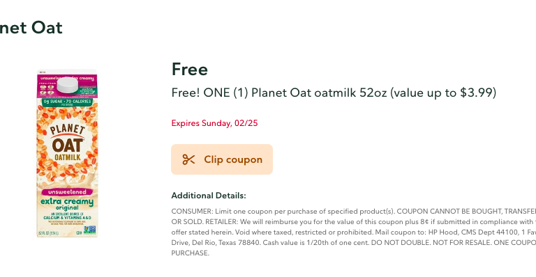 FREE Planet Oat Oatmilk | Publix Digital Coupon Good Through Tomorrow!