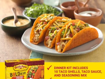 Old El Paso Stand ‘N Stuff Bold Nacho Cheese Flavored Taco Dinner Kit, 9.5 oz. $3.58 (Reg. $13)