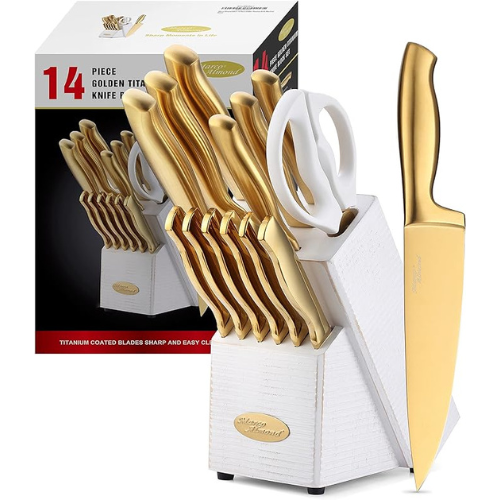 Elevate your cooking experience with Gold Knife Set with White Block, 14-piece for just $65.99 After Code (Reg. $116.99) + Free Shipping