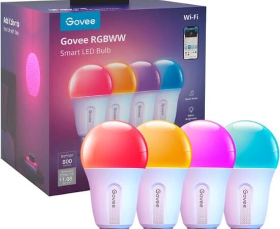 Govee 800LM RGBWW Smart LED Bulb 4-Pack for $18 + free shipping