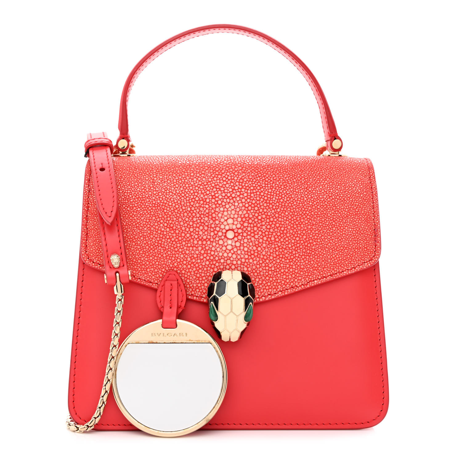 BULGARI Calfskin Galuchat Serpenti Forever Crossbody in the color Red by FASHIONPHILE