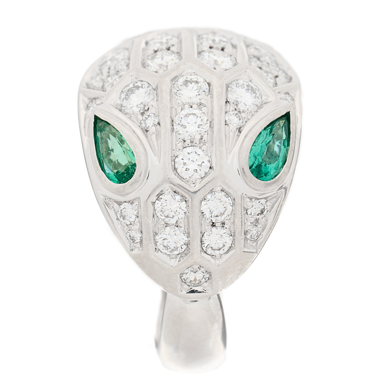 BULGARI 18K White Gold Diamond Emerald Serpenti Seduttori Ring by FASHIONPHILE