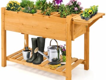 Elevated Planter Box with 8 Grids & Folding Tabletop