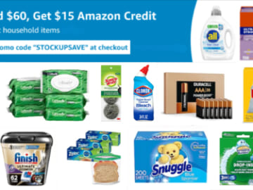 $15 Amazon Credit When You Buy $60 of Select Household Essentials