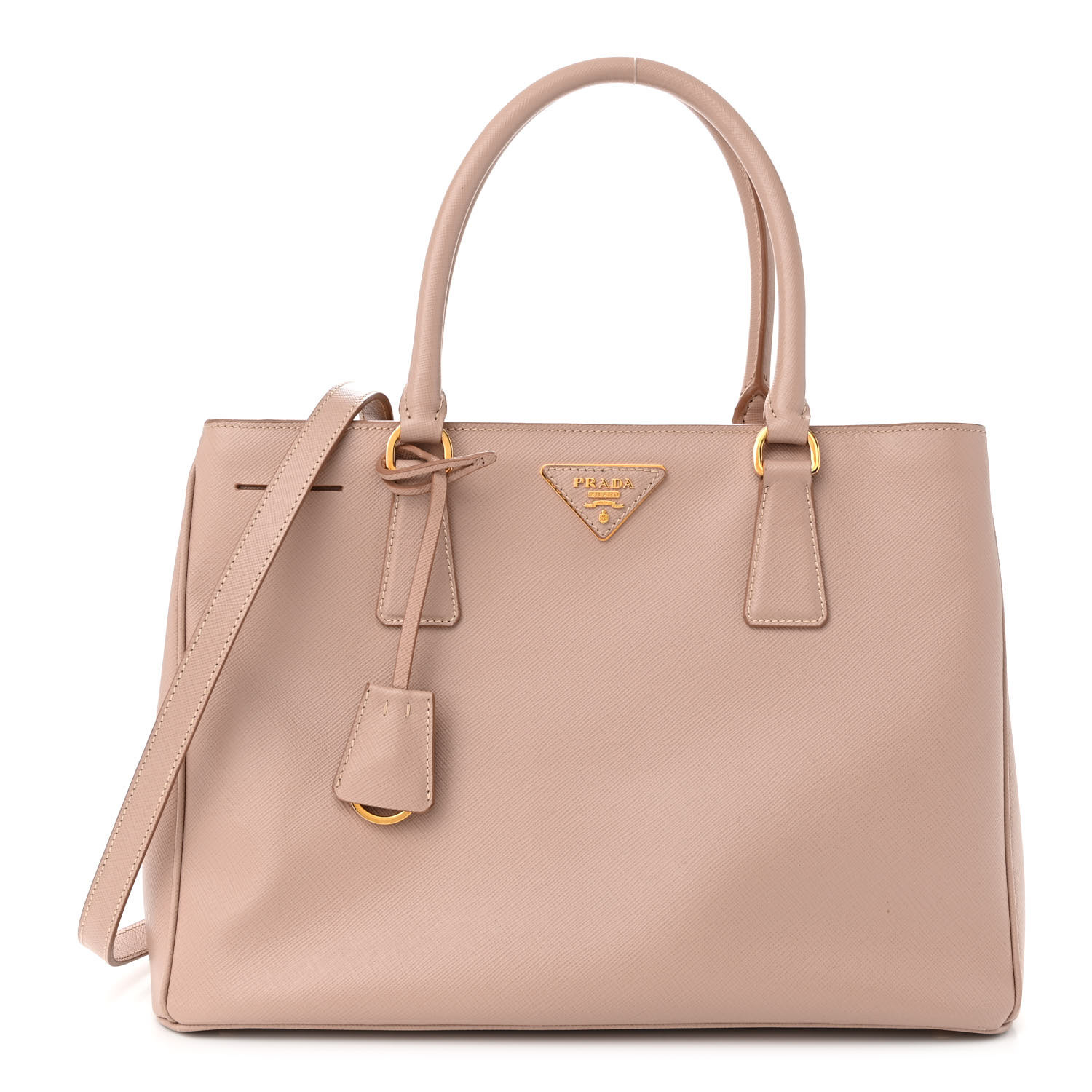 PRADA Saffiano Lux Small Galleria Double Zip Tote in the color Cammeo by FASHIONPHILE