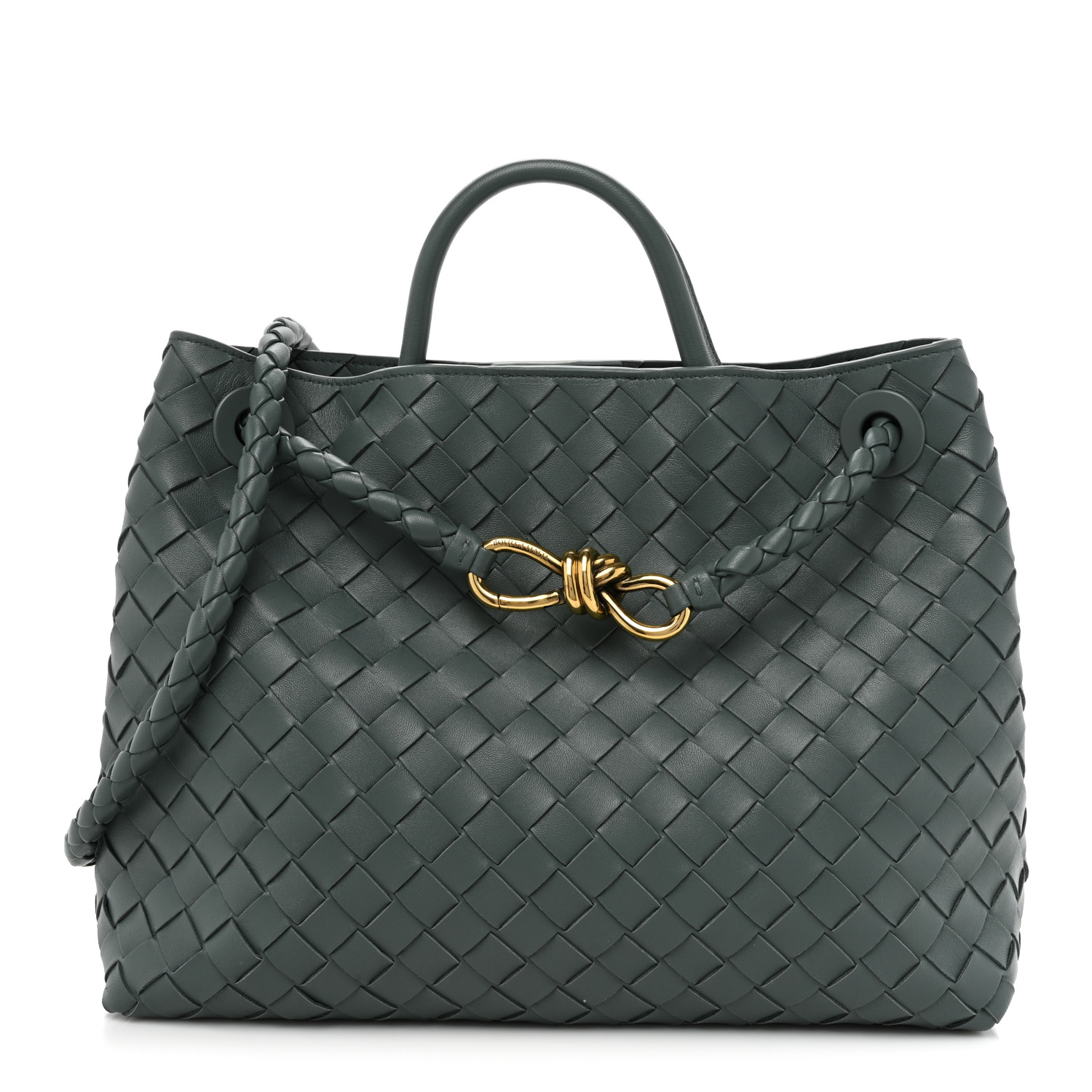 BOTTEGA VENETA Nappa Intrecciato Medium Andiamo Shoulder Bag in the color Slate by FASHIONPHILE