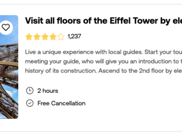 screenshot of eiffel tour booking for tour on Viator