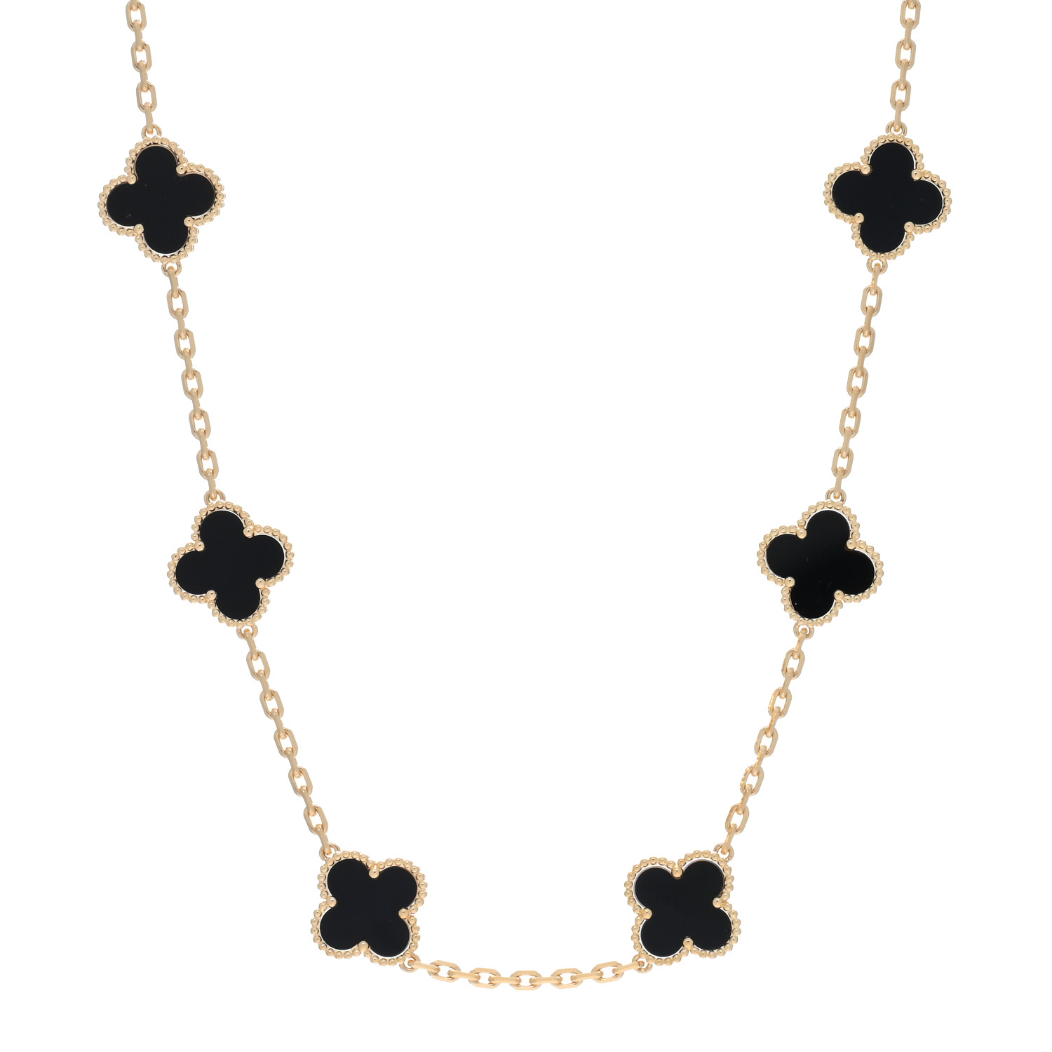 VAN CLEEF & ARPELS 18K Yellow Gold Black Onyx 10 Motifs Vintage Alhambra Necklace by FASHIONPHILE